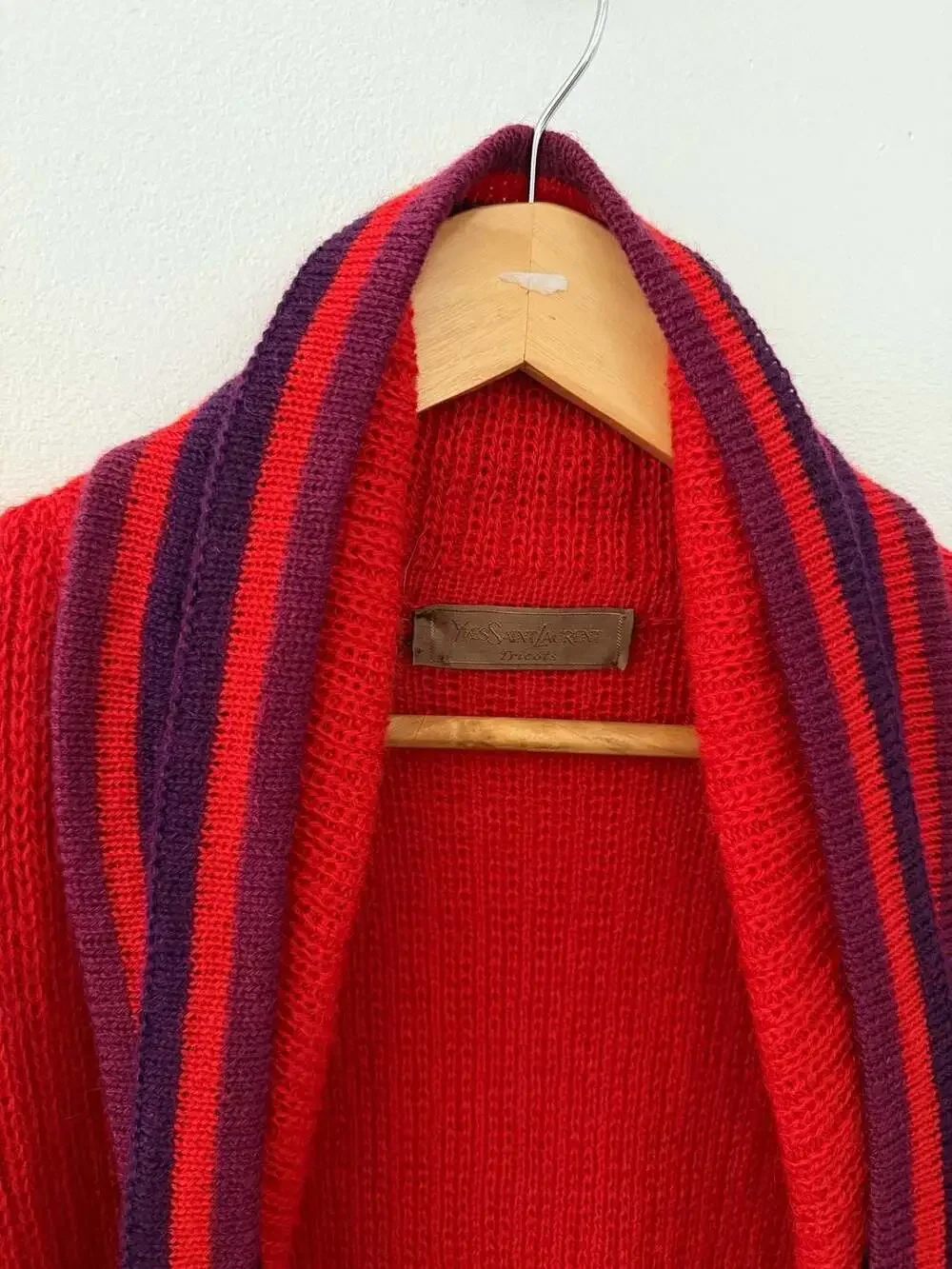 Yves Saint Laurent Tricots Vintage Red and Purple Striped Knit Cardigan sz S